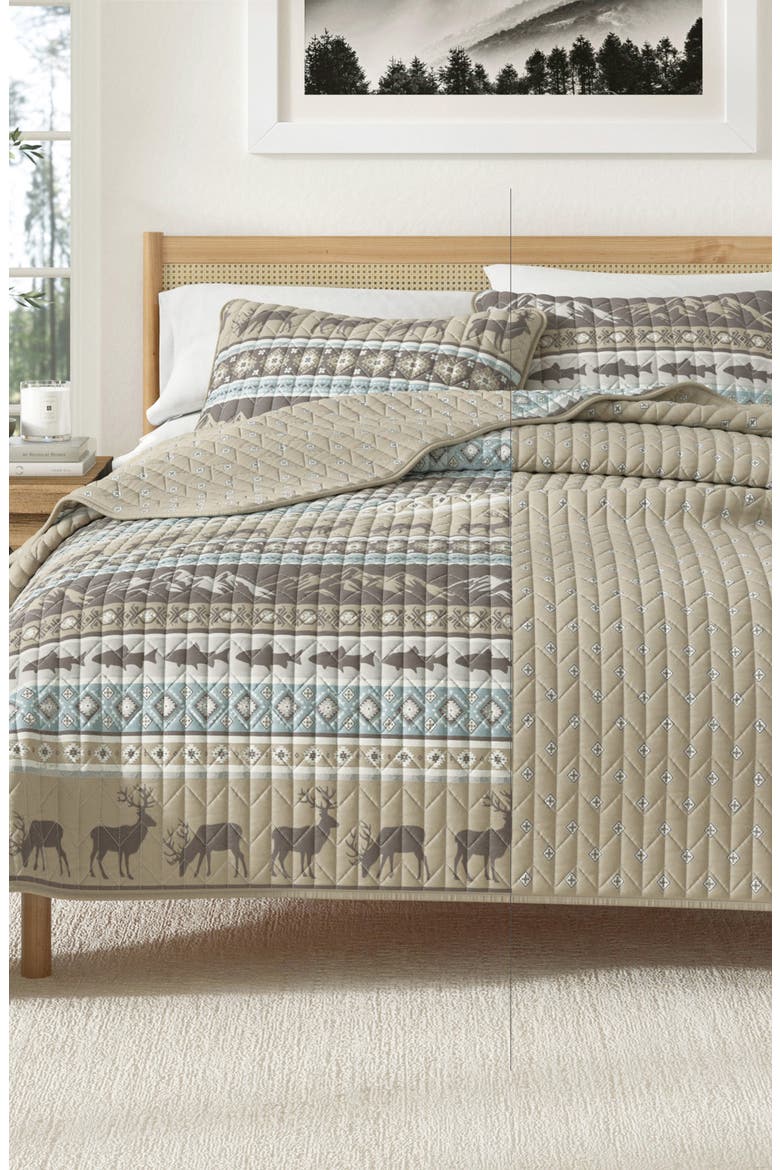 Wildlife Patchwork Quilt Set, Alternate, color, RUSTIC LODGE STRIPES
