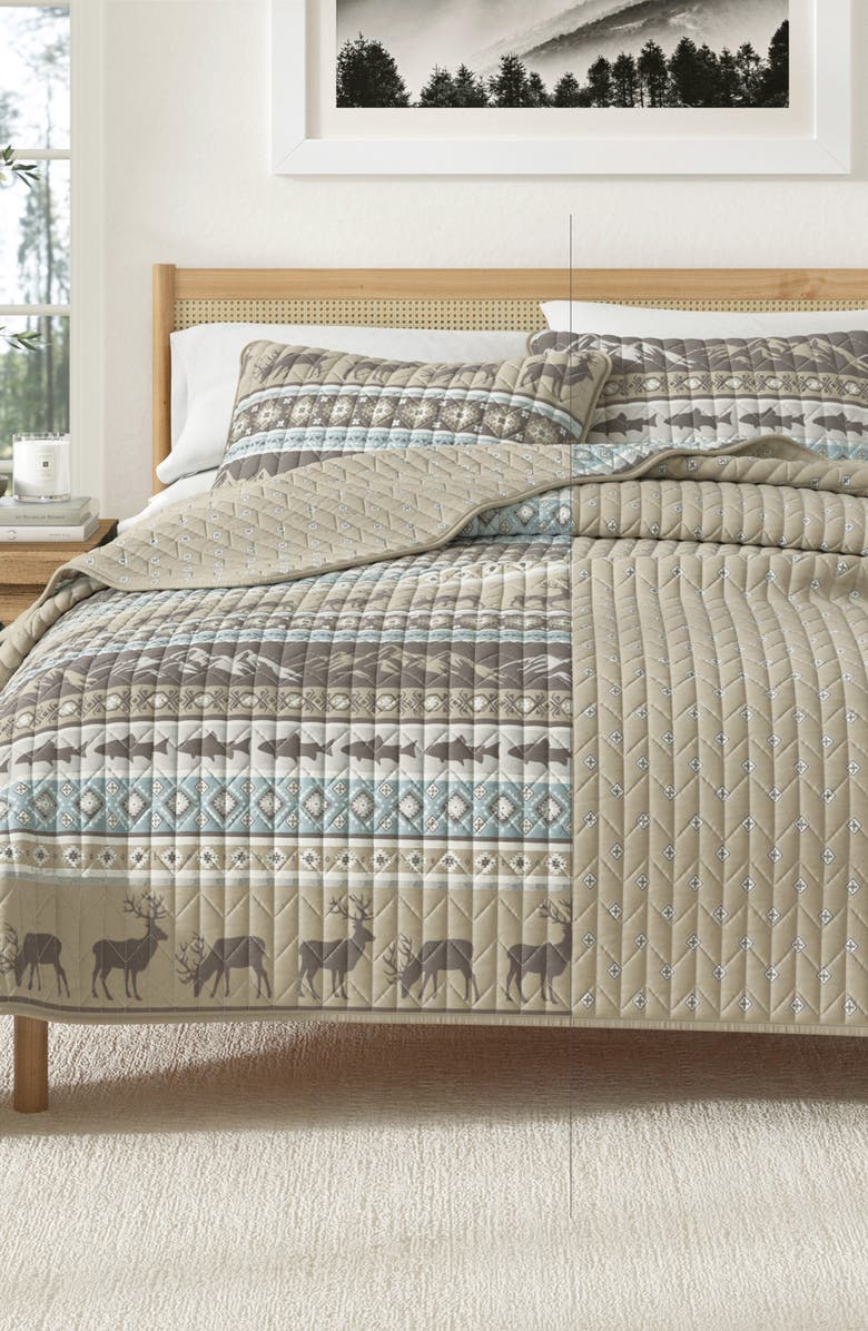 Woven & Weft Wildlife Patchwork Quilt Set, Alternate, color, Rustic Lodge Stripes