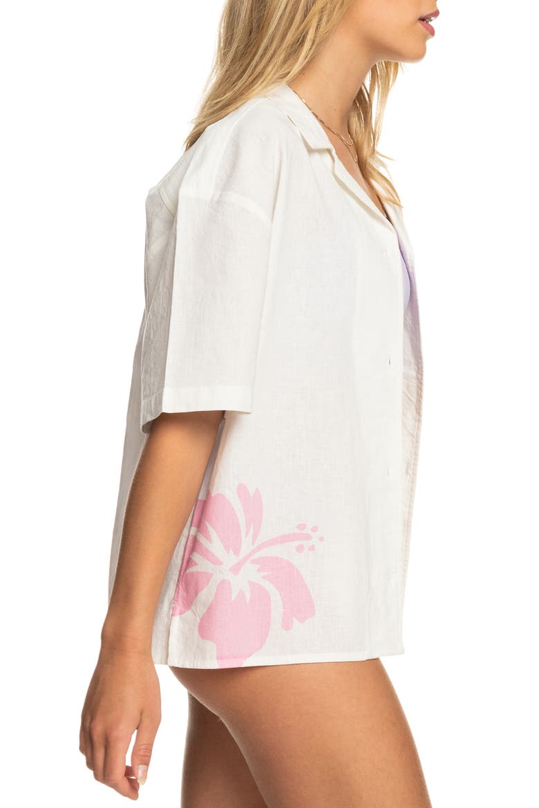 x Kate Bosworth Floral Cotton & Linen Camp Shirt, Alternate, color, SNOW WHITE