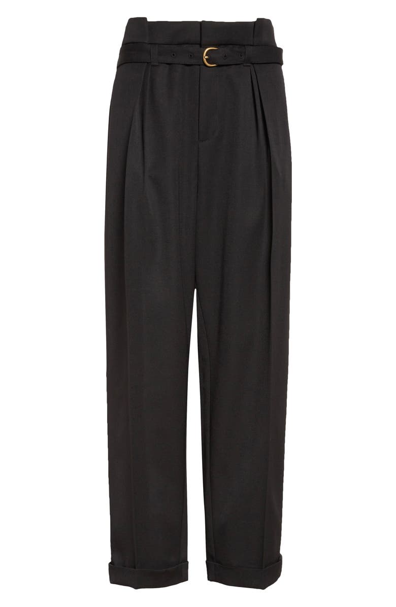 Chloé Belted Paperbag Waist Grain de Poudre Wool Pants, Alternate, color, Black
