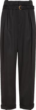 Chloé Belted Paperbag Waist Grain de Poudre Wool Pants