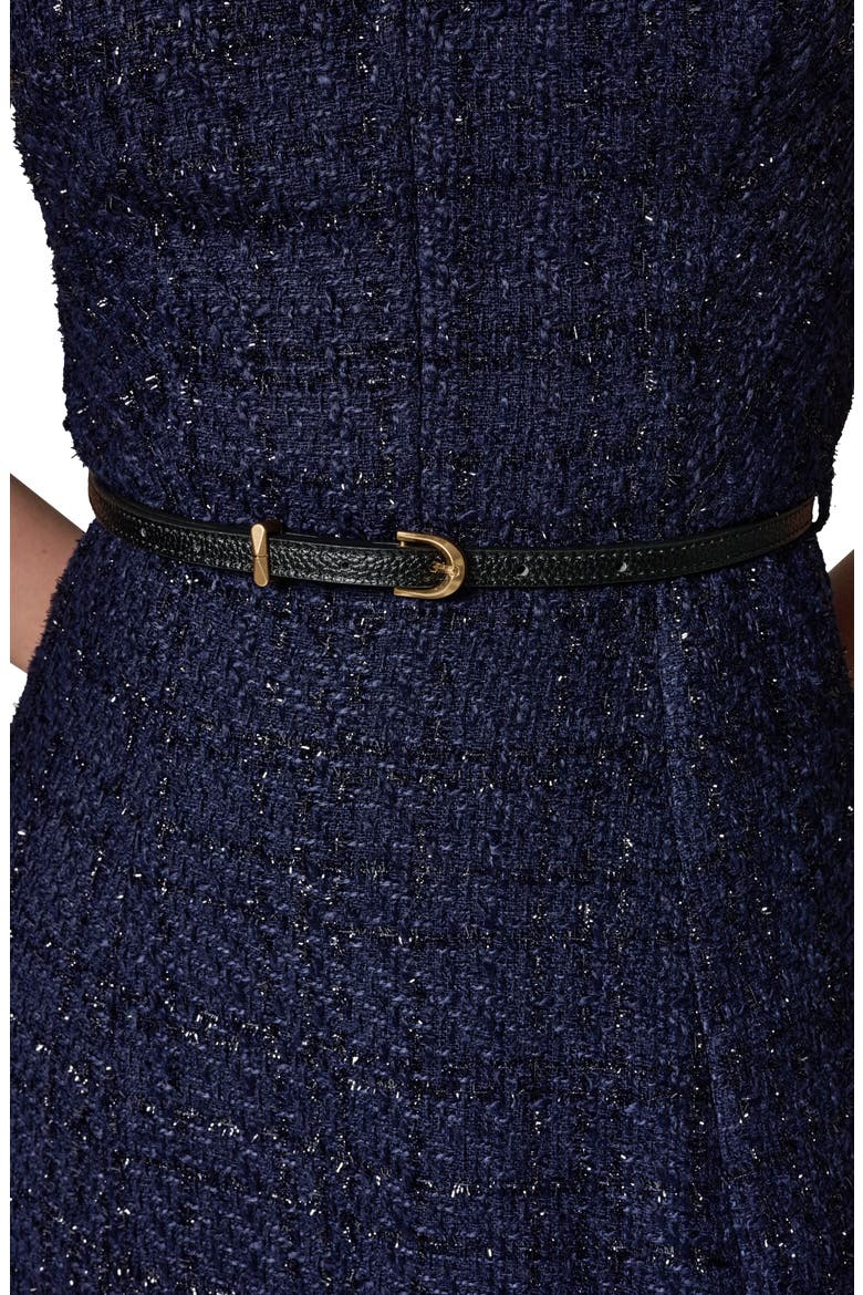 Belted Plaid Metallic Tweed Dress, Alternate, color, NIGHT SKY