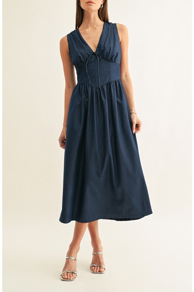 Arabelle Corset Chambray Midi Dress, Alternate, color, INDIGO BLUE