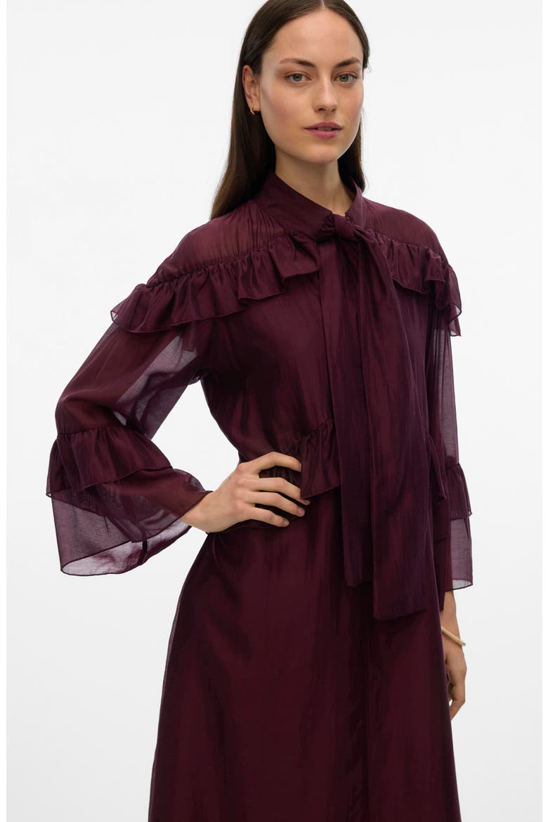 Jenna Ruffle Detail Long Sleeve Dress, Alternate, color, WINETASTING