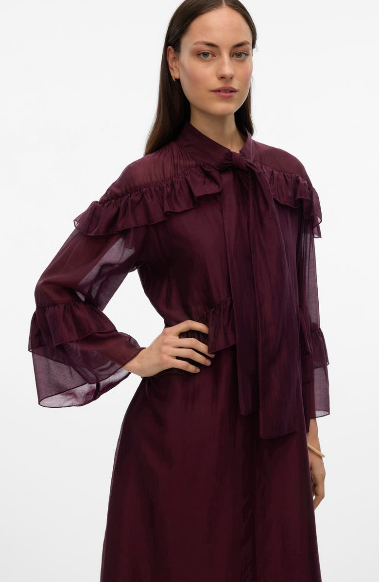 VERO MODA Jenna Ruffle Detail Long Sleeve Dress, Alternate, color, Winetasting