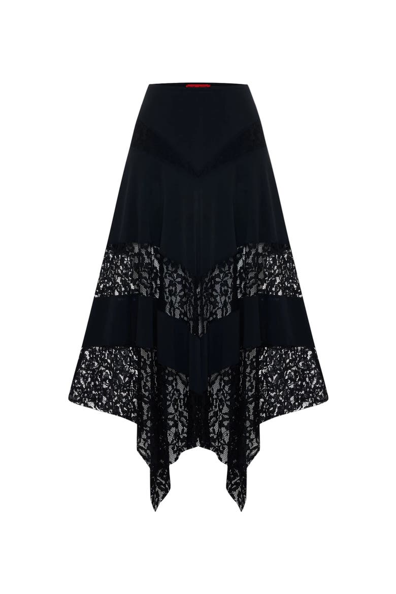 Daydreamers Asymmetric Lace Detail Skirt, Main, color, BLACK