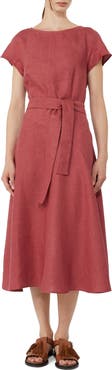Weekend Max Mara Esordio Belted Linen Canvas A-Line Midi Dress