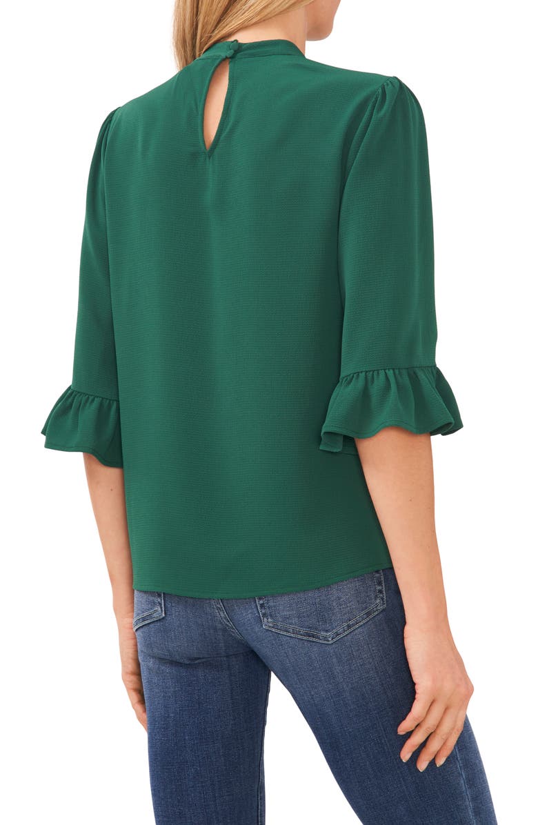 CeCe Ruffle Elbow Sleeve Top, Alternate, color, Alpine Green