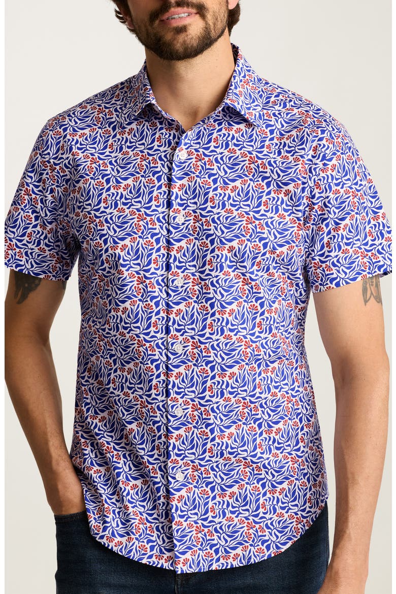 Riviera Slim Fit Floral Short Sleeve Stretch Cotton Button-Up Shirtr, Main, color, BLUE FLORAL VIBES