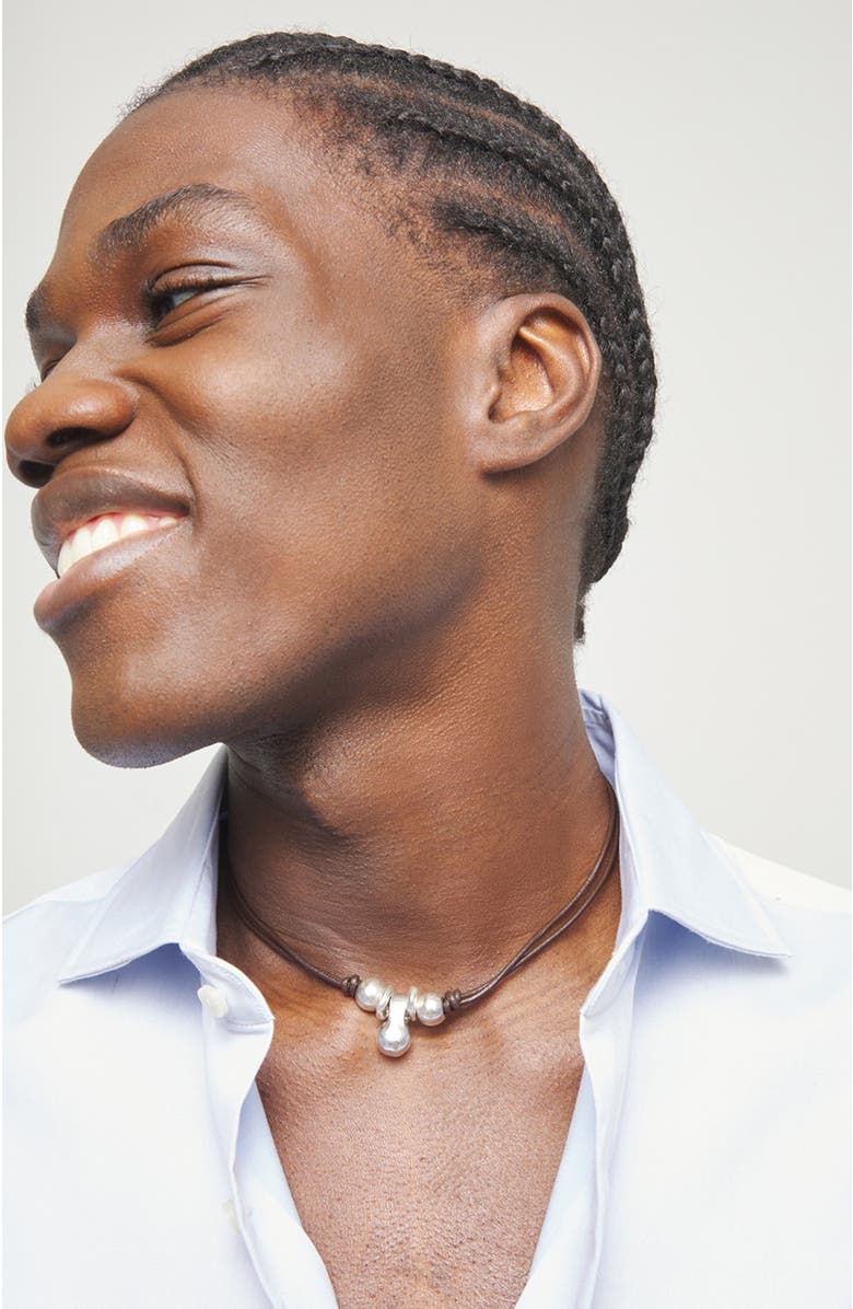 UNODE50 Leather necklace with three sterling silver-plated dials, Alternate, color, Silver