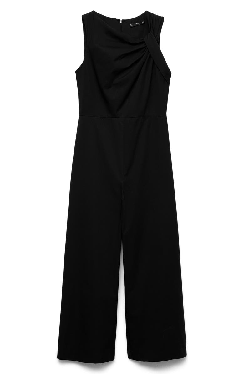 MANGO Asymmetric Neck Cotton Blend Crop Jumpsuit, Alternate, color, Black