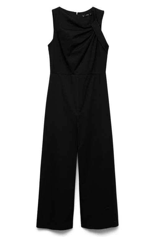 Mango Asymmetric Neck Cotton Blend Crop Jumpsuit
