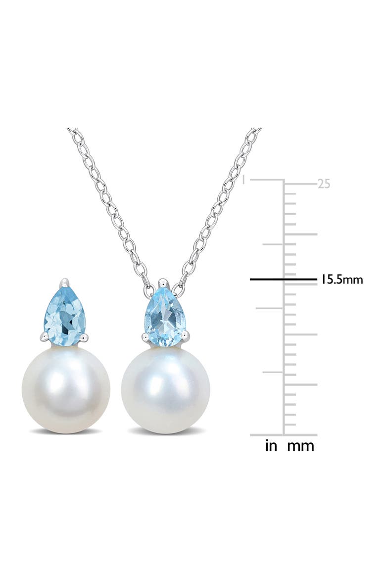 Topaz & Freshwater Pearl Stud Earrings & Pendant Necklace Set, Alternate, color, BLUE