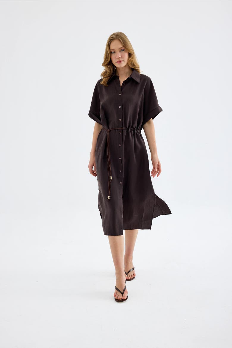 Solenne Cotton Midi Shirt Dress, Main, color, Brown