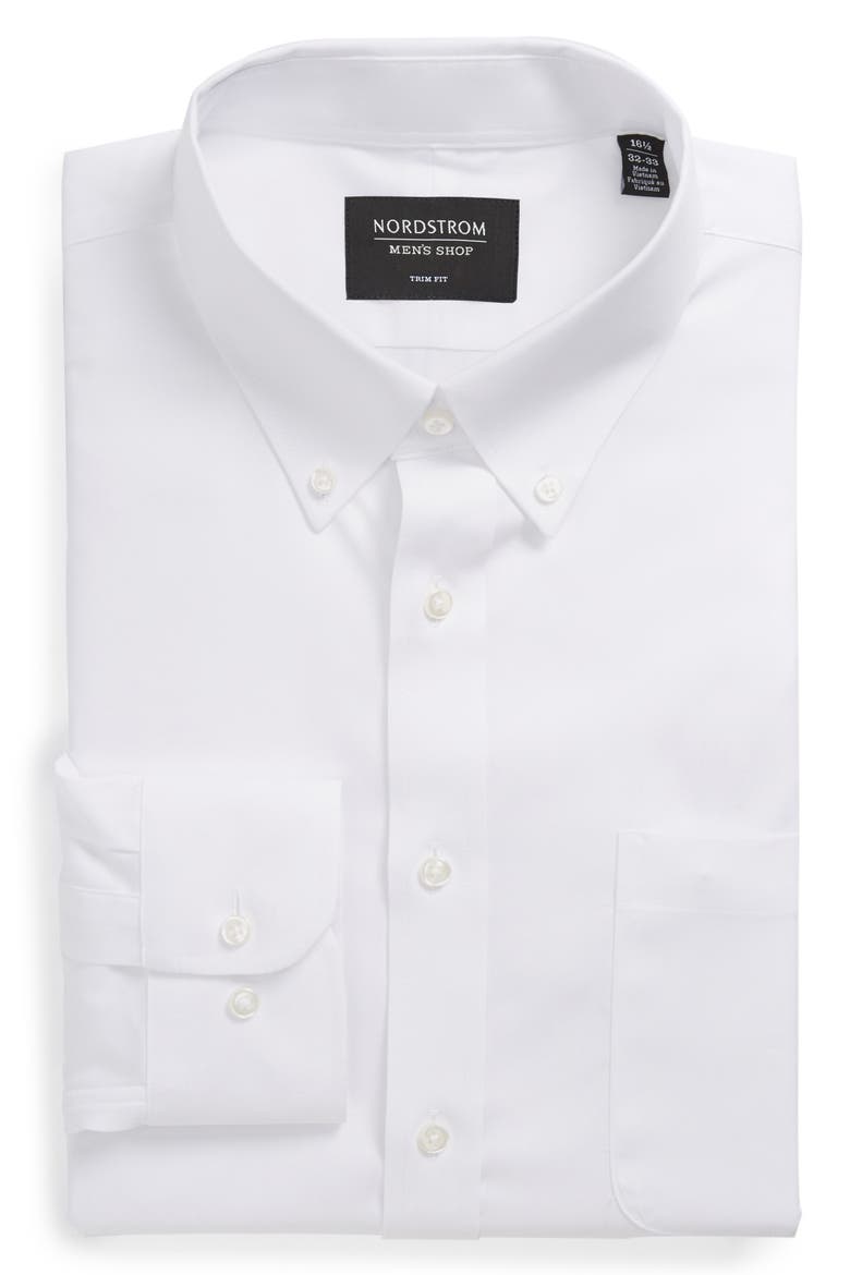 Trim Fit Non-Iron Dress Shirt, Alternate, color, WHITE