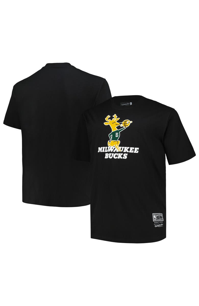 Mitchell & Ness Men's Mitchell & Ness Black Milwaukee Bucks Big & Tall Hardwood Classics Vintage Logo T-Shirt, Main, color, 