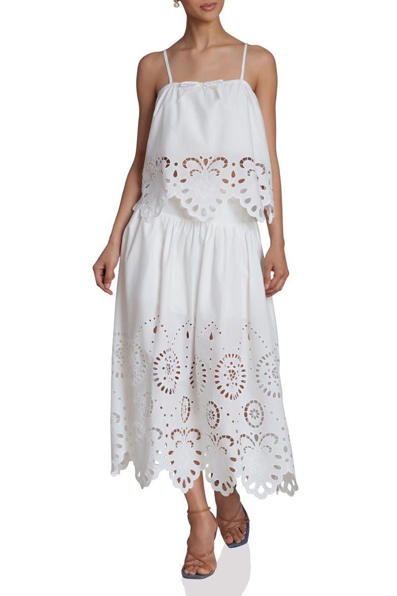 Cotton Eyelet Detail Midi Skirt, Alternate, color, WHITE