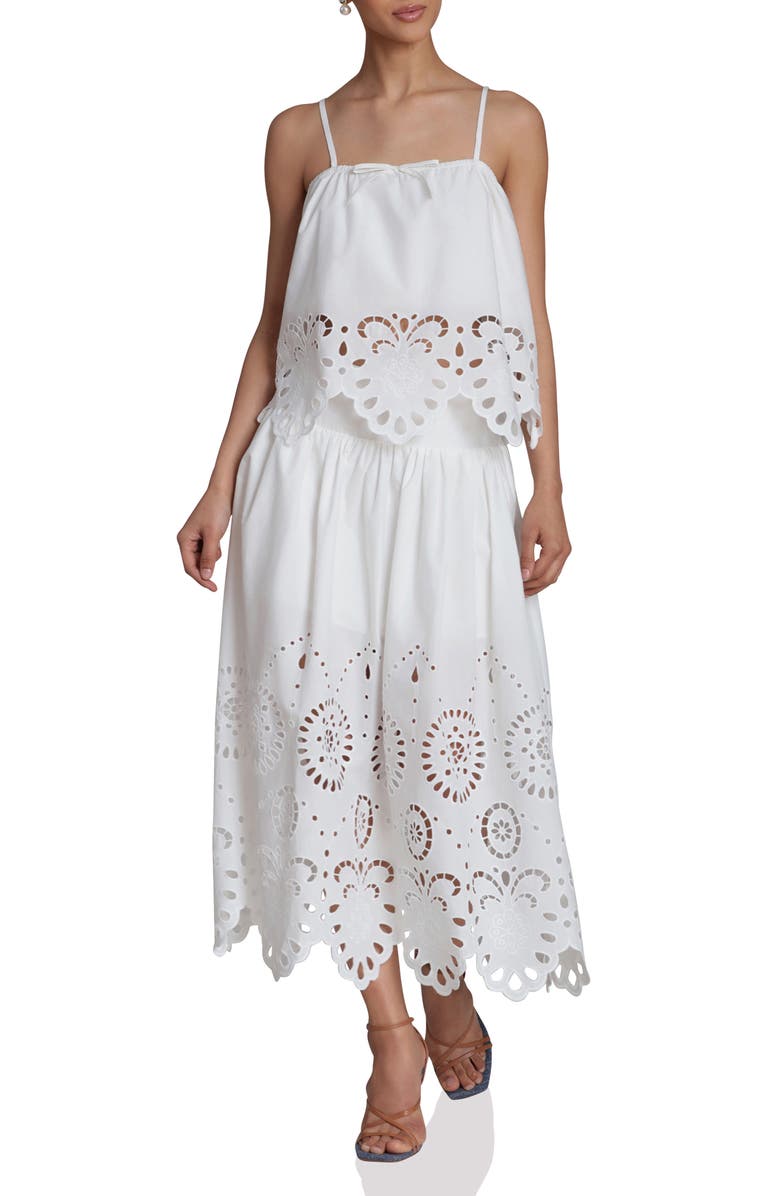 Avec Les Filles Cotton Eyelet Detail Midi Skirt, Alternate, color, White