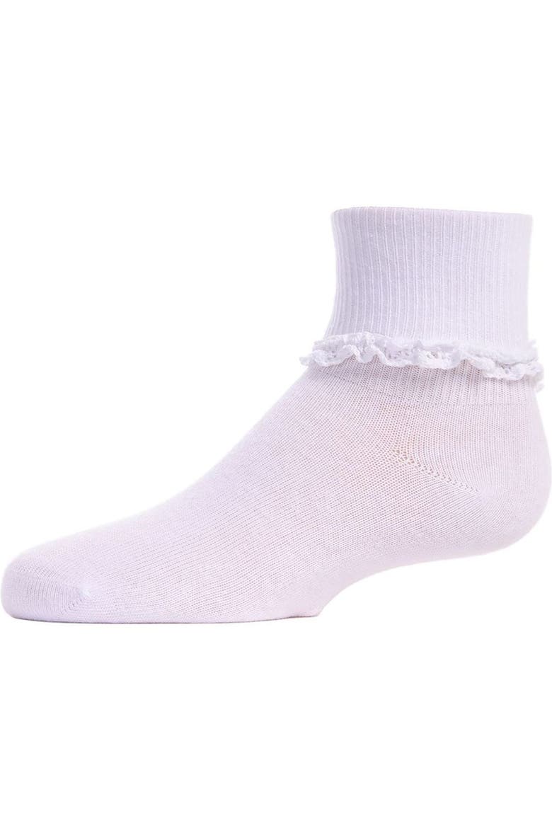 Eyelet-Ruffle-Trim Ankle Sock, Main, color, White