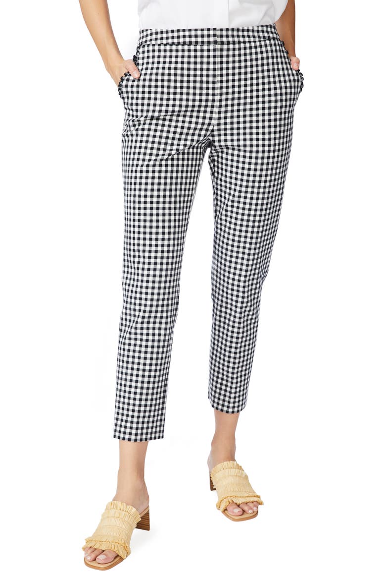 Slim Leg Stretch Gingham Pants, Main, color, RICH BLACK