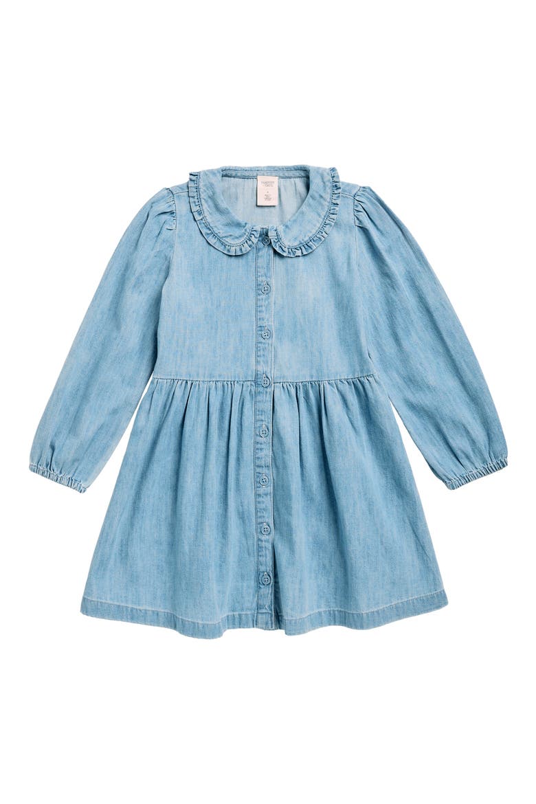 Kids' Ruffle Collar Cotton Dress, Main, color, LIGHT AQUAMARINE WASH