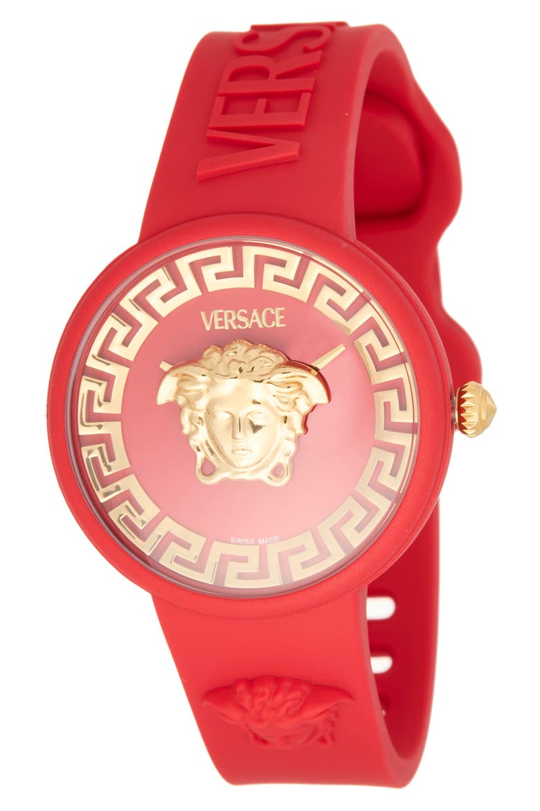 Medusa Pop Silicone Strap Watch, 38mm, Main, color, RED