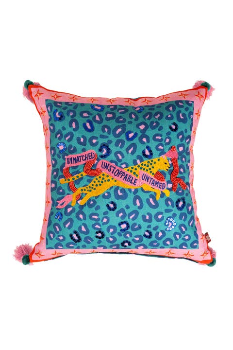 Ghuni Tasseled Embroidered 100% Cotton Home Accent Leopared