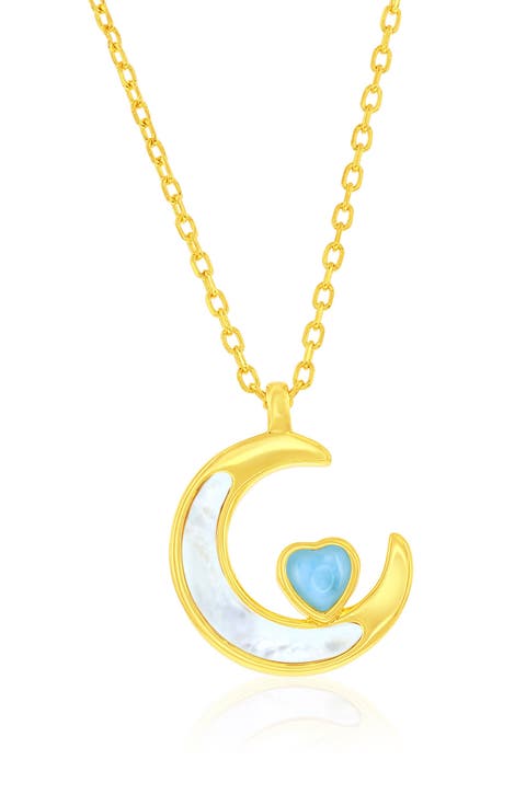 Mother-of-Pearl & Larimar Crescent Moon Pendant Necklace