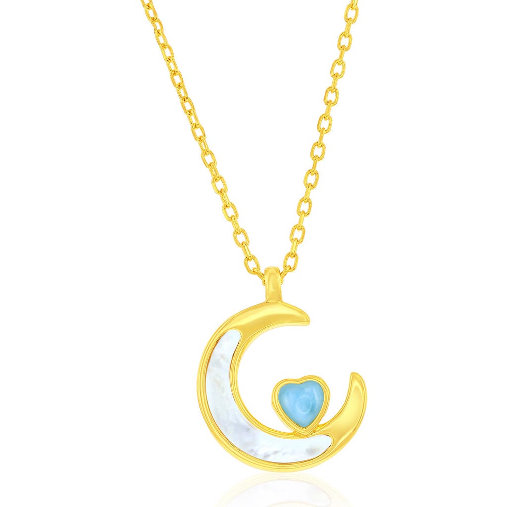Simona Mother-of-pearl & Larimar Crescent Moon Pendant Necklace In Gold