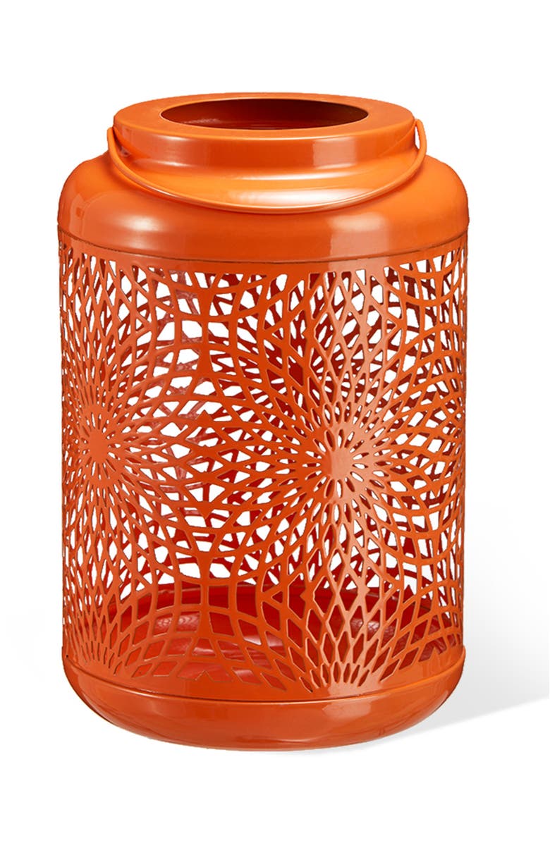 Glitzhome Metal Cutout Scrollwork Solar Powered Outdoor Hanging Lantern with LED Light, Alternate, color, Orange