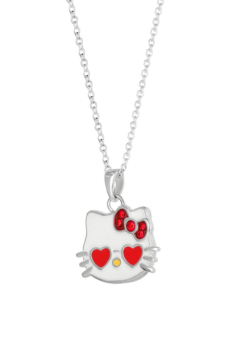 Hello Kitty® Cubic Zirconia & Enamel Pendant Necklace & Stud Earrings Set, Alternate, color, RED AND SILVER