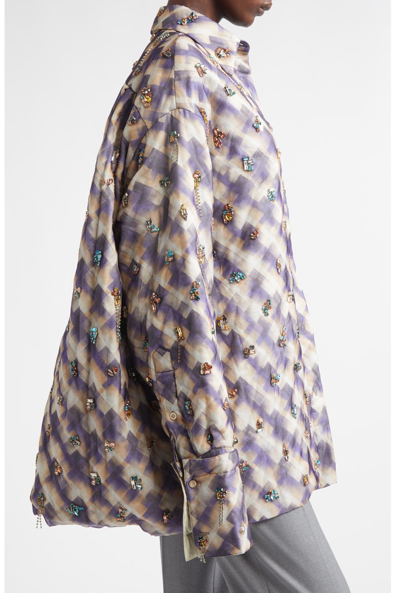 Cartan Crystal Embellished Oversize Button-Up Shirt, Alternate, color, PURPLE