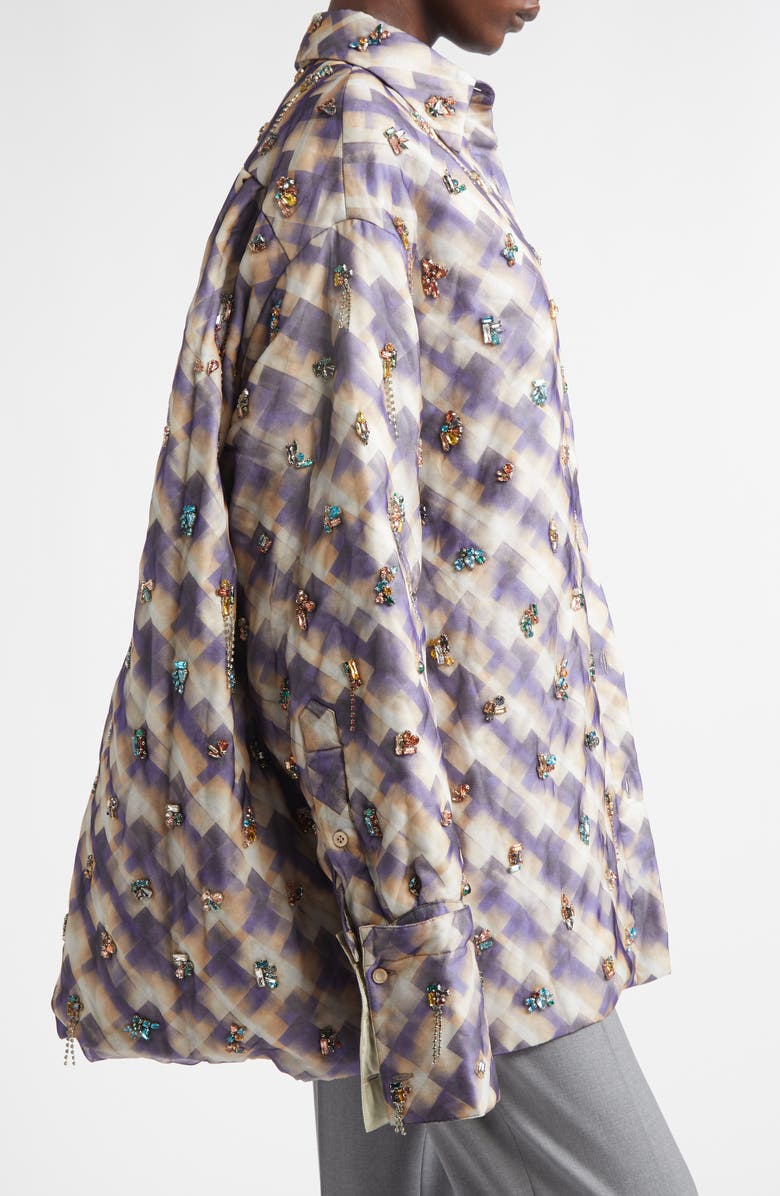 Dries Van Noten Cartan Crystal Embellished Oversize Button-Up Shirt, Alternate, color, Purple