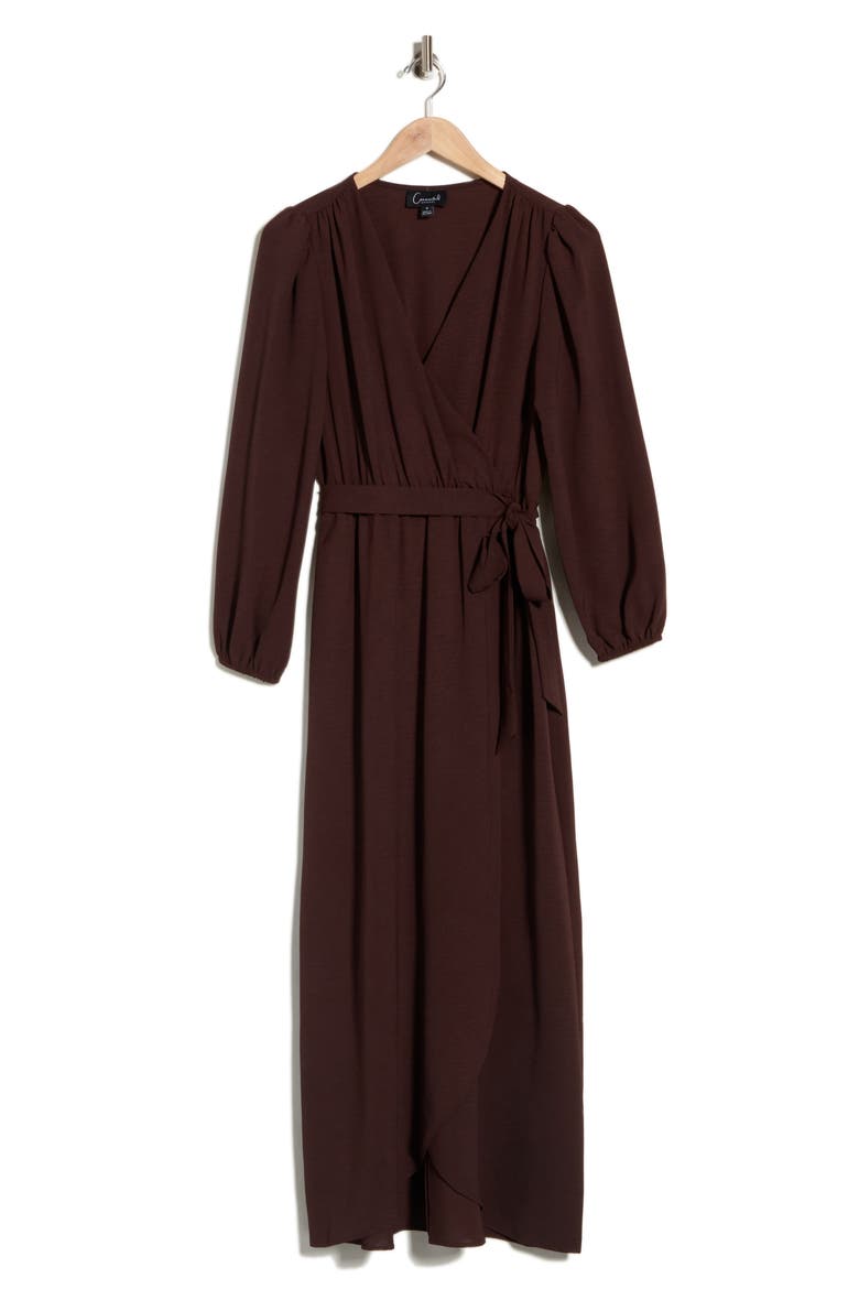 Faux Wrap Long Sleeve Maxi Dress, Alternate, color, CHOCOLATE