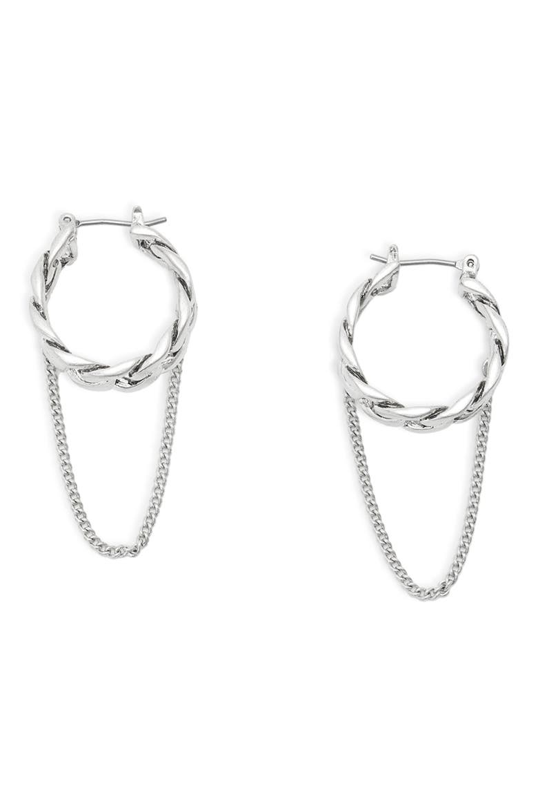 Curb Chain Huggie Hoop Earrings, Main, color, RHODIUM