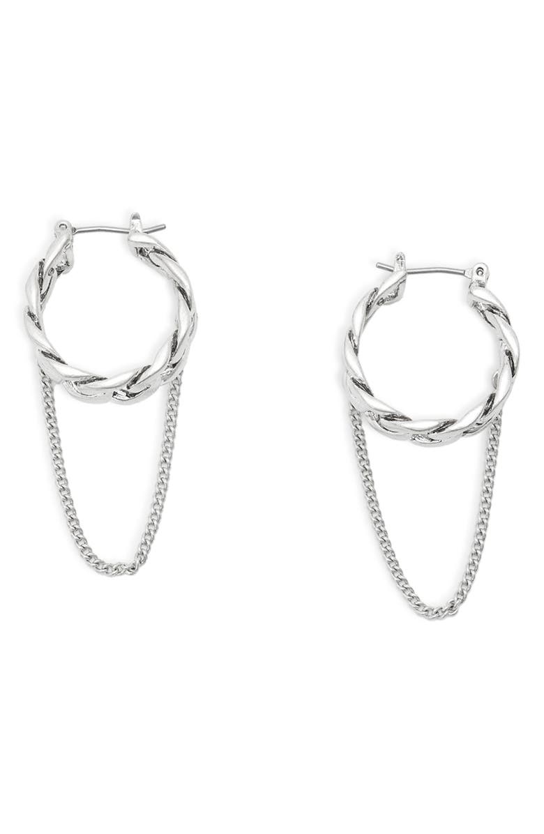 AllSaints Curb Chain Huggie Hoop Earrings, Main, color, Rhodium