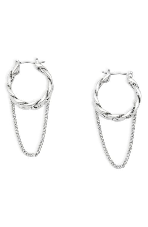 Shop Allsaints Curb Chain Huggie Hoop Earrings In Rhodium