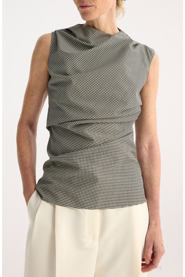 Mini Check Cowl Neck Sleeveless Wool Blend Top, Main, color, CREAM / BLACK SMALL CHECK