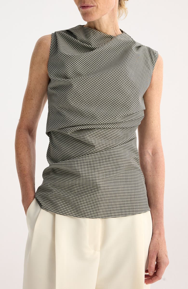 Róhe Mini Check Cowl Neck Sleeveless Wool Blend Top, Main, color, Cream / Black Small Check