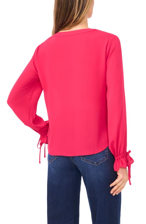 Cece Tie Cuff Button-up Top In Pink