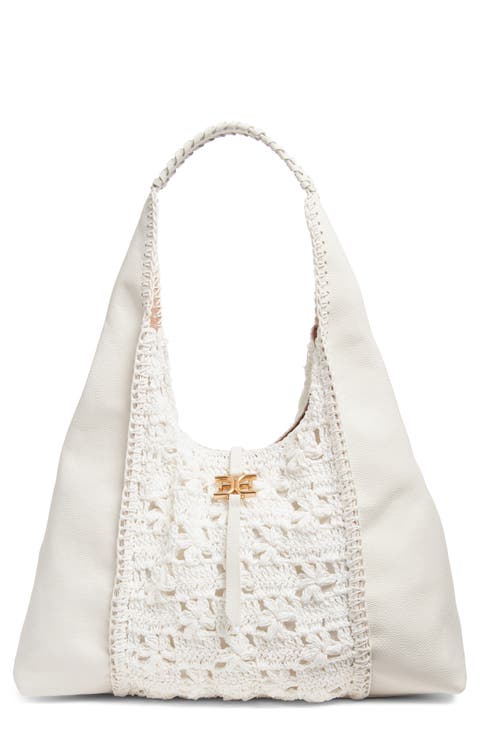Sylvia Crochet Panel Leather Hobo