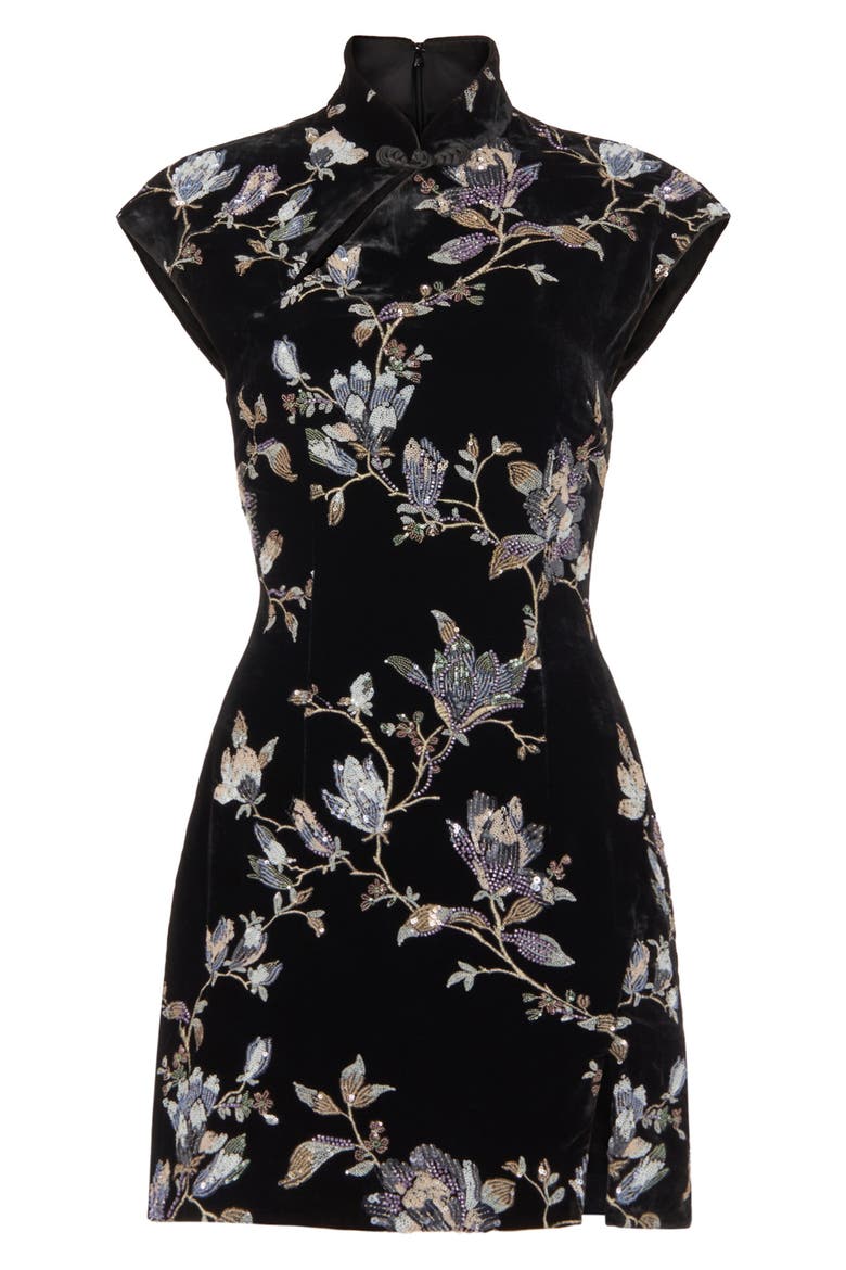 Devon Embellished Velvet Cocktail Minidress, Alternate, color, BLACK