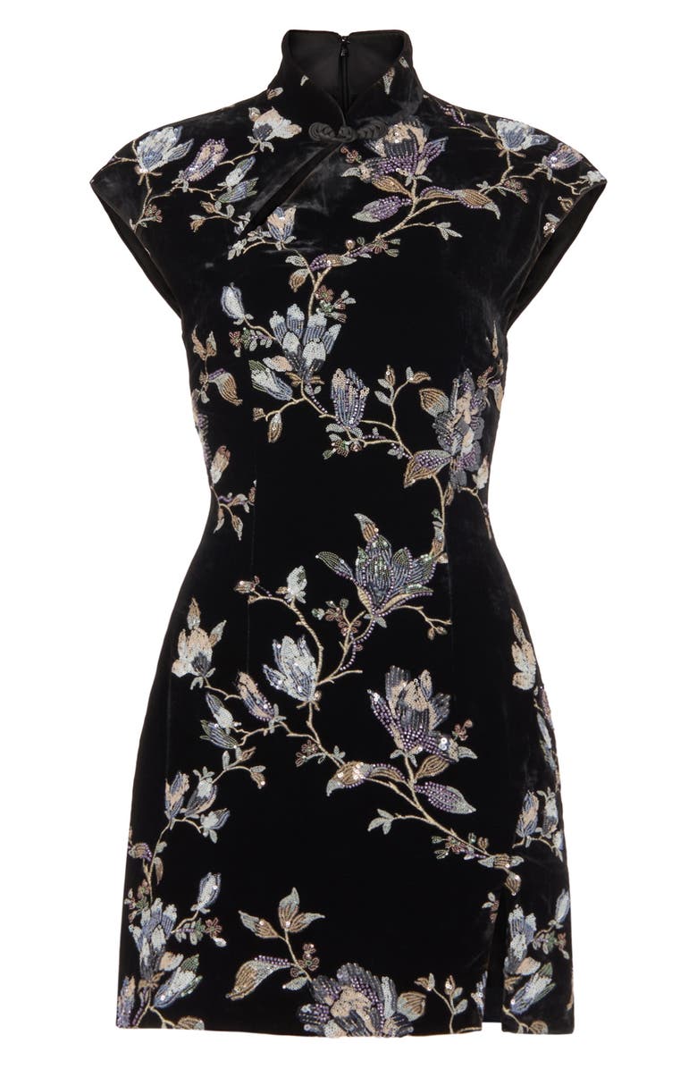 SAU LEE Devon Embellished Velvet Cocktail Minidress, Alternate, color, Black