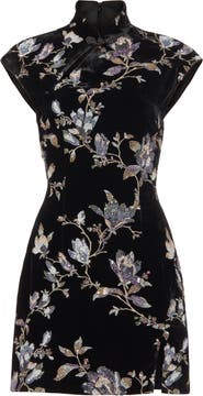 SAU LEE Devon Embellished Velvet Cocktail Minidress