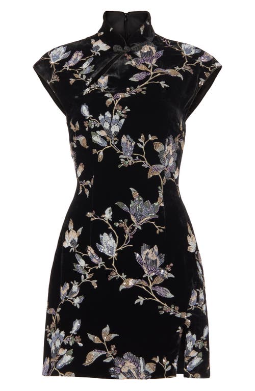 Sau Lee Devon Embellished Velvet Cocktail Minidress In Black