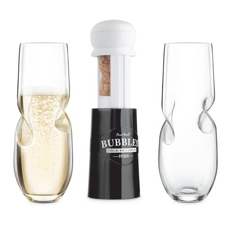 Bubbles Sparkling, Champagne, Bubbly Glass Set with Opener - 10 oz (300 ml)
