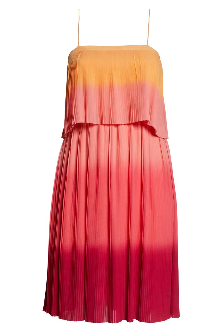 Pleated Midi Dress, Alternate, color, OMBRE CORAL WASH