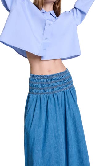 maje Smocked denim skirt | Nordstrom