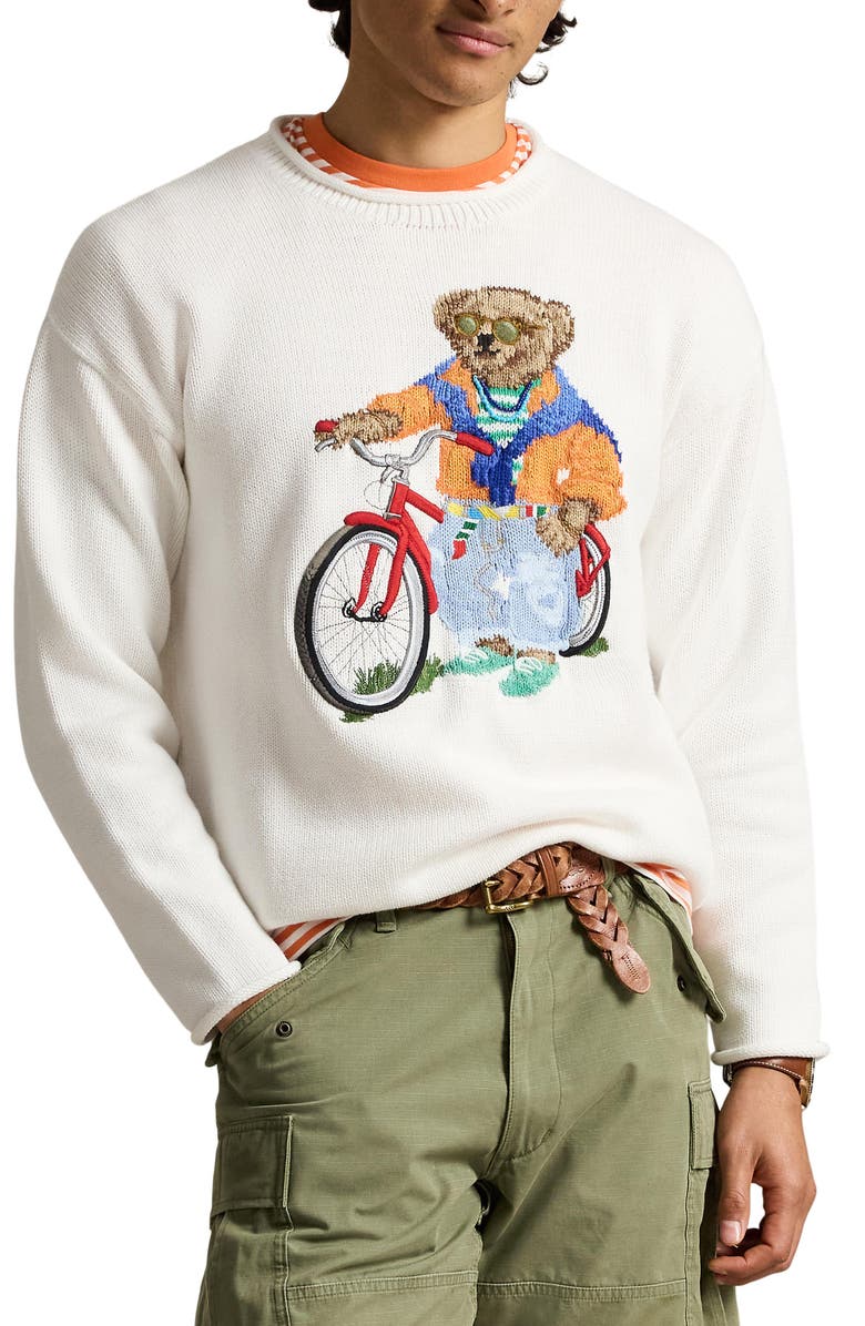 Polo Ralph Lauren Polo Bear Intarsia Sweater, Main, color, Deckwash White