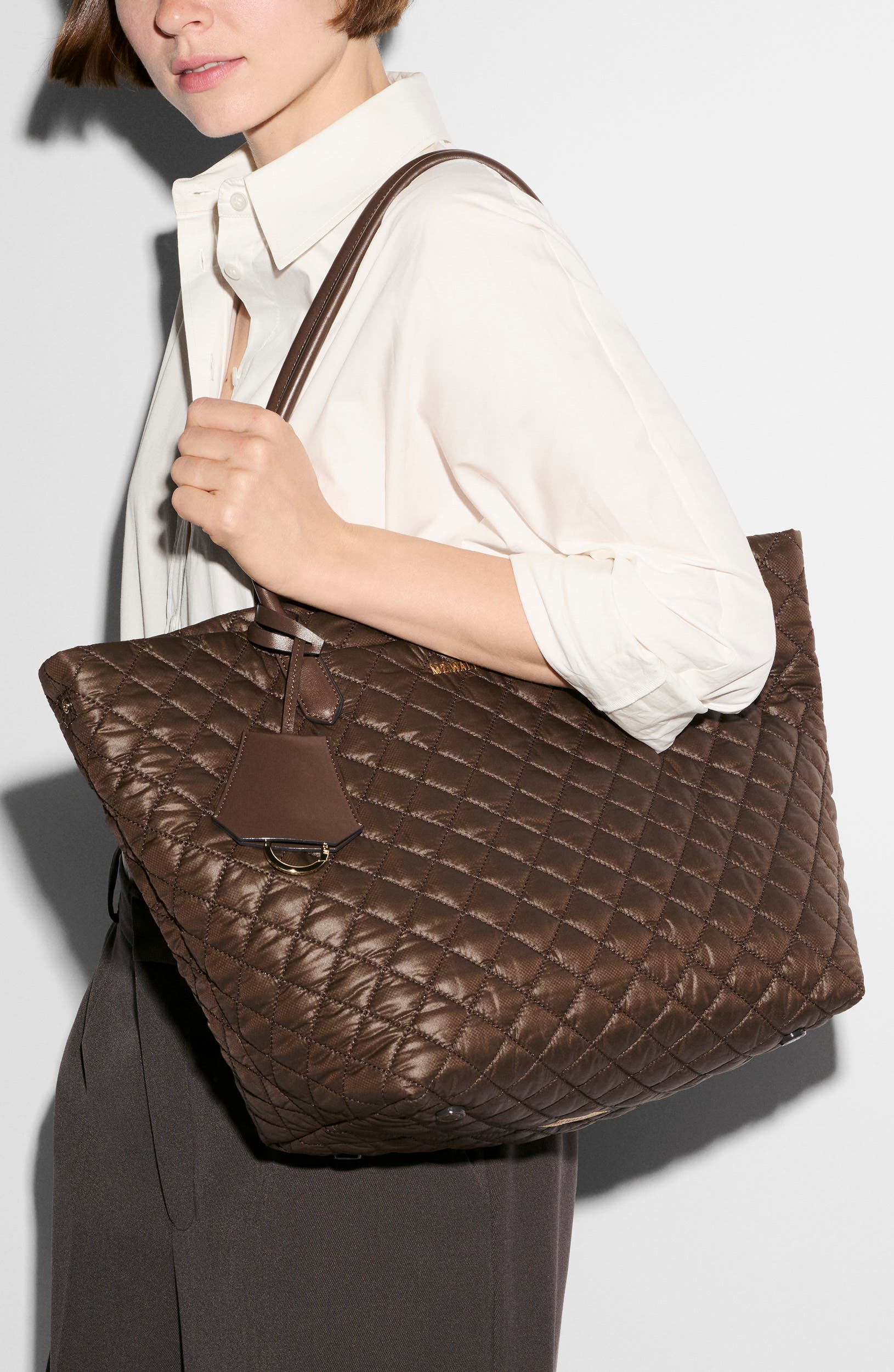 Medium Daily Quilted Nylon Tote, Alternate, color, WALNUT
